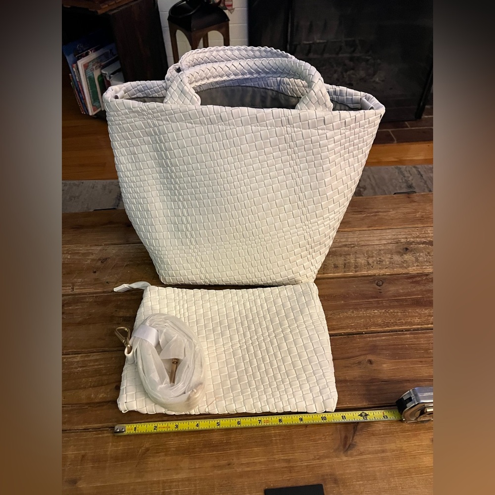 White Woven Thirty-One Handbag and Pouch